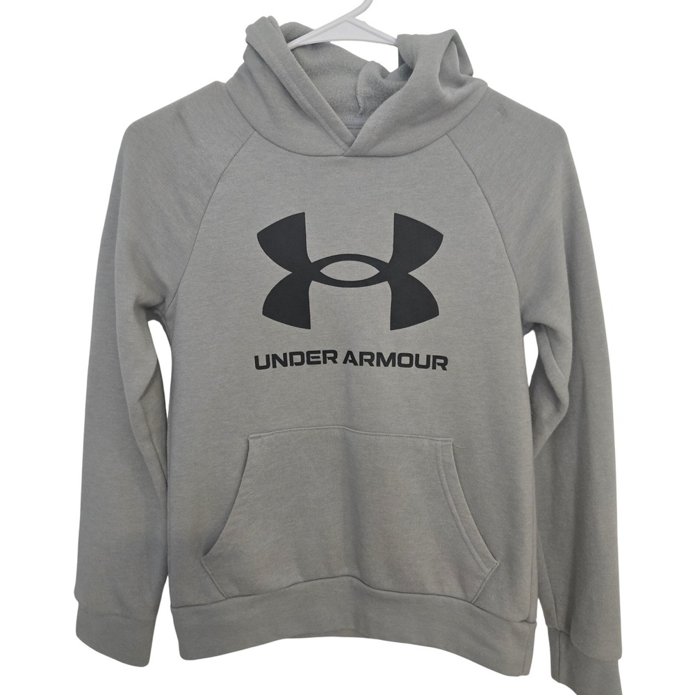 Under Armour Hoodie Youth Medium Gray ColdGear Fleece Pullover Logo Sweatshirt